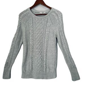Gap Sweater Women M Gray Cable Knit Crew Cotton Stretch Casual Preppy Gorpcore